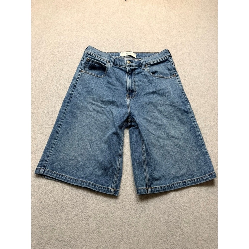 Hollister Super Baggy Mens Denim Shorts Medium Wash Blue W32 D-3-5(4110)